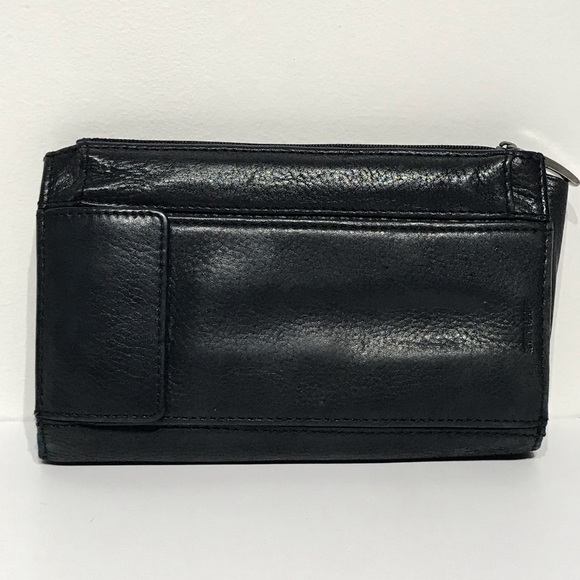 Vintage Fossil Women's Leather Wallet Black Tri Fold Flap Close Zipper Pocket - Picture 4 of 16